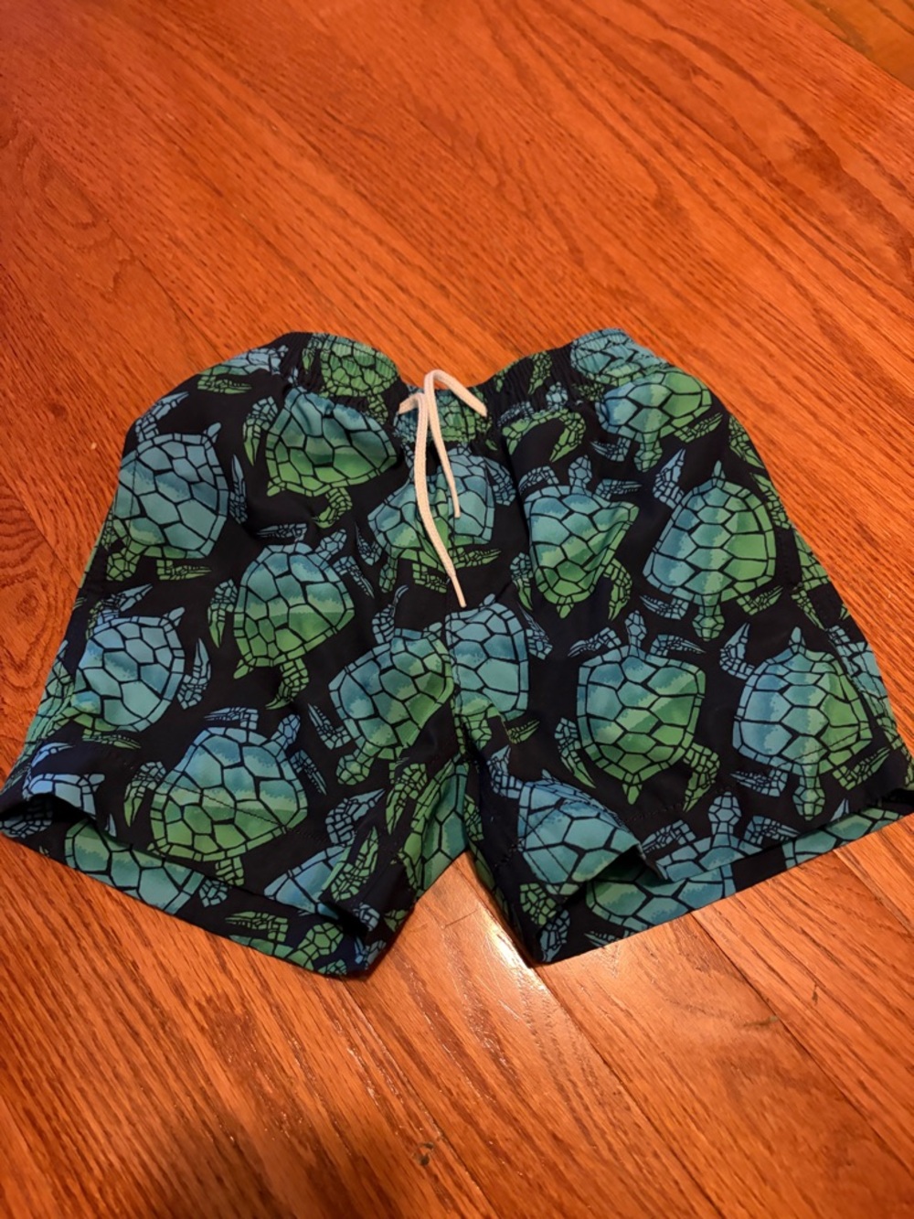 Crewcuts Boys Navy Swim Trunks with Blue-Green Turtle Print